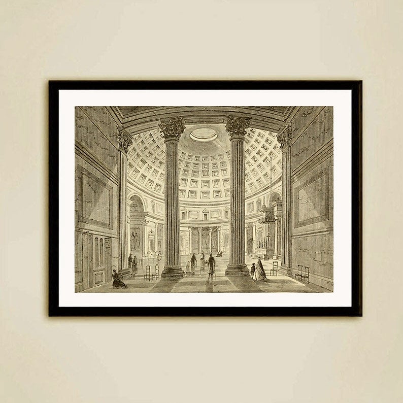 2セットの建築版画、建築図面、パンテオンローマ建築、ヴィンテージ