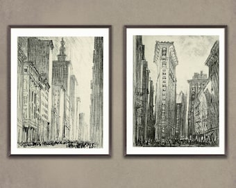 Puede incluir: Dos impresiones enmarcadas en blanco y negro de paisajes urbanos. Las impresiones representan edificios altos en un patrón de cuadrícula. Los edificios están dibujados en un estilo realista con líneas y sombreado detallados.