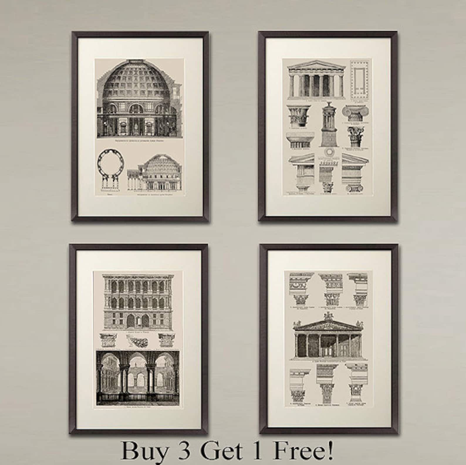 4 Set Classic Architecture Art Prints. Nice Architectural Etsy