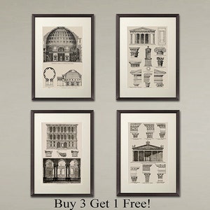 4 Set Classic Architecture art prints. Nice architectural decor home or office decor, great gift. Special buy 3 and get 1 FREE!
