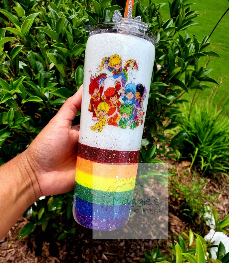 Glitter Tumbler Rainbow glitter Tumbler Rainbow Brite Etsy