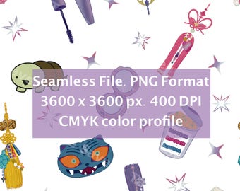 KPDH Huntrix Cute Icons Seamless File PNG format transparent background- 1 year UNLIMITED use license