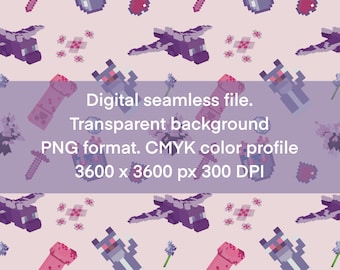 Minecraft pink and purple Girl Seamless File PNG format transparent background- 1 year UNLIMITED use license