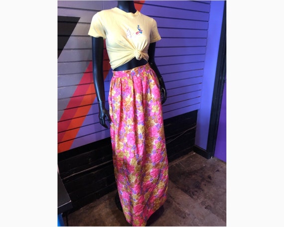 70s Pink Quilted Maxi Dress