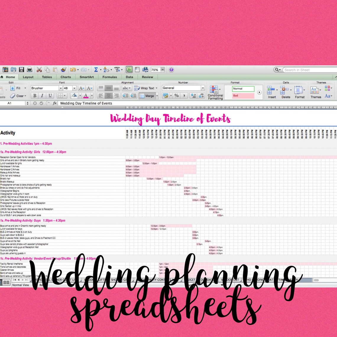 Ultimate Wedding Planning Spreadsheets Etsy