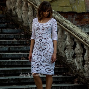 Crochet dress PATTERN in English size M, CHART and basic instructions crochet dress diagram, chart filet crochet dress design by Krinichka
