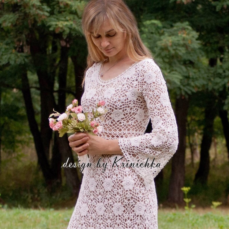 White Cotton Crochet Knit Dress main image 1