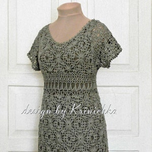 PATTERN Crochet dress from square motifs, size M (USA 8), in English, midi length, V-neck