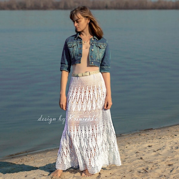 PATTERN boho crochet maxi skirt in English for sizes XS, s, M, L, xl, XXL, xxxl, 4xl, wedding skirt tutorial design by Krinichka