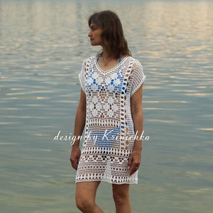 Crochet tunic dress PATTERN in English size M-L Crochet Beachwear PATTERN, swimwear Beach cover up beach apparel pattern design by Krinichka image 1