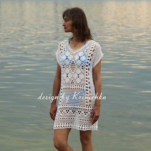 Crochet tunic dress PATTERN in English size M-L Crochet Beachwear PATTERN, swimwear Beach cover up beach apparel pattern design by Krinichka