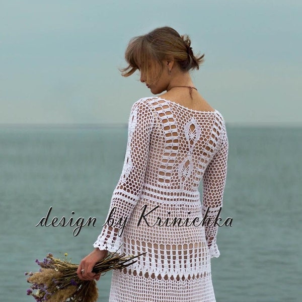 Crochet wedding dress PATTERN in English, size M, Boho maxi crochet dress PATTERN, crochet bridal dress design by Krinichka