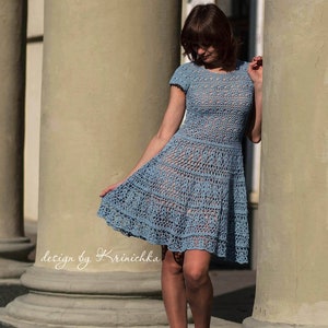 Crochet blue flared dress PATTERN only in Ukrainian. Size S-M