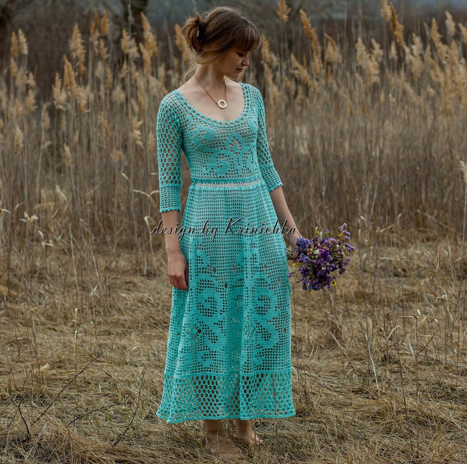 Maxi Cotton Turquoise Dress Crochet Boho Wedding Dress - Etsy