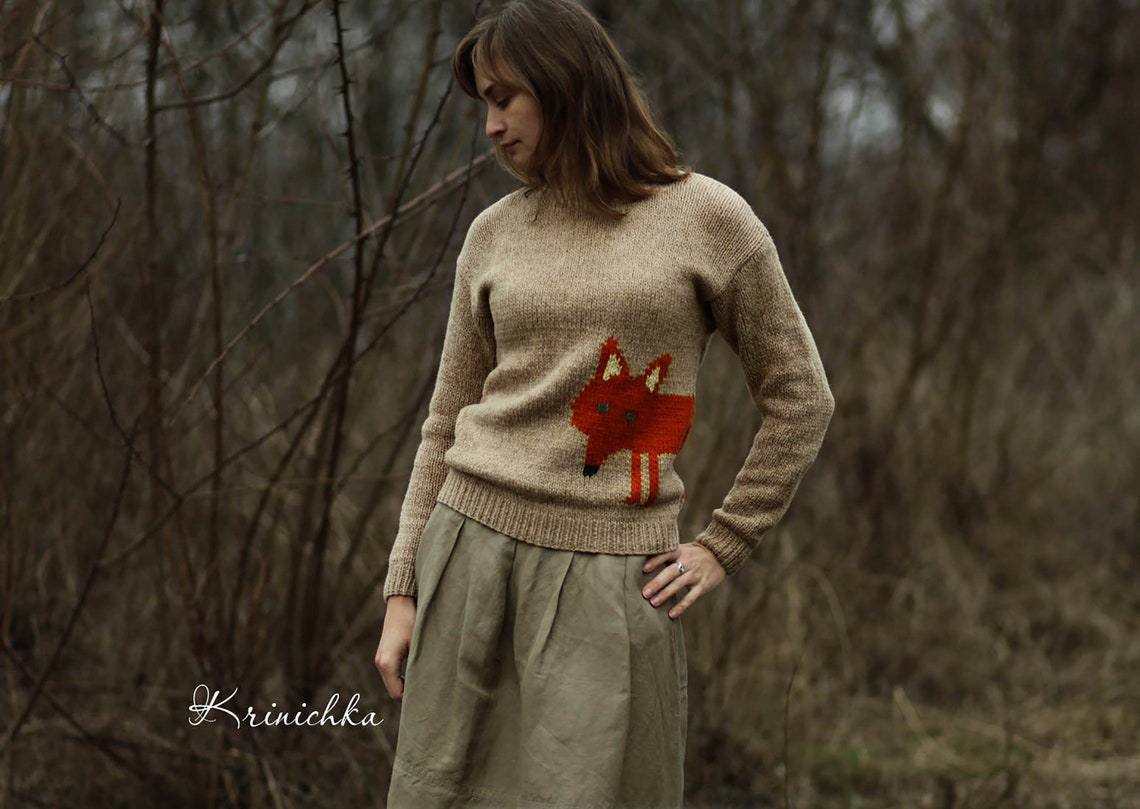 Wool sweater with fox Women's wool fall winter sweater | Etsy