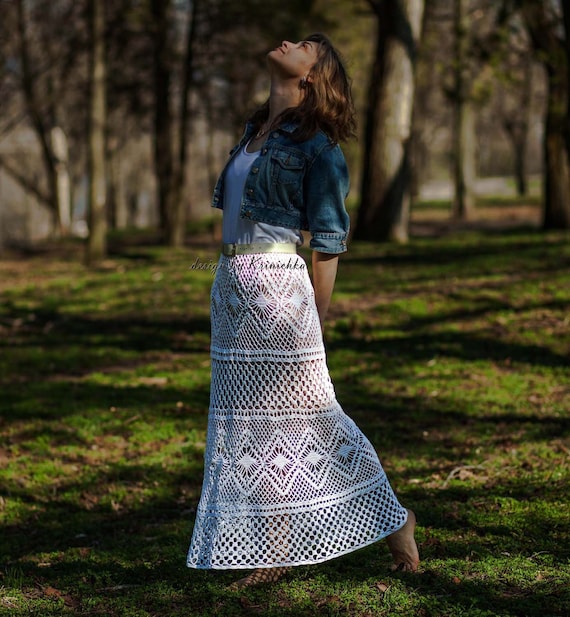 Crochet Maxi Skirt PATTERN in English Sizes M L Boho Maxi Skirt Tutorial Charts Diagrams Crochet Wedding Long Skirt Design by Krinichka Etsy