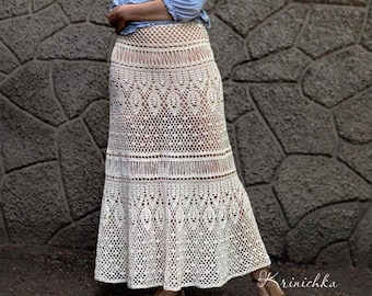 Crochet maxi skirt PATTERN for sizes S-5XL, Boho crochet skirt tutorial, crochet bohemian maxi wedding skirt, pattern crochet white skirt