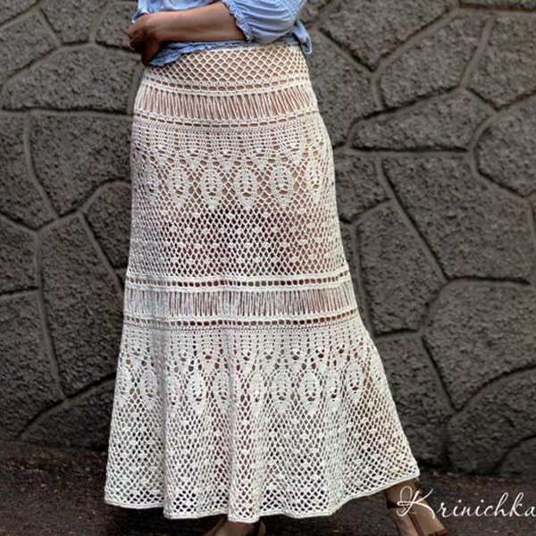 Crochet maxi skirt PATTERN for sizes S-5XL, Boho crochet skirt tutorial, crochet bohemian maxi wedding skirt, pattern crochet white skirt