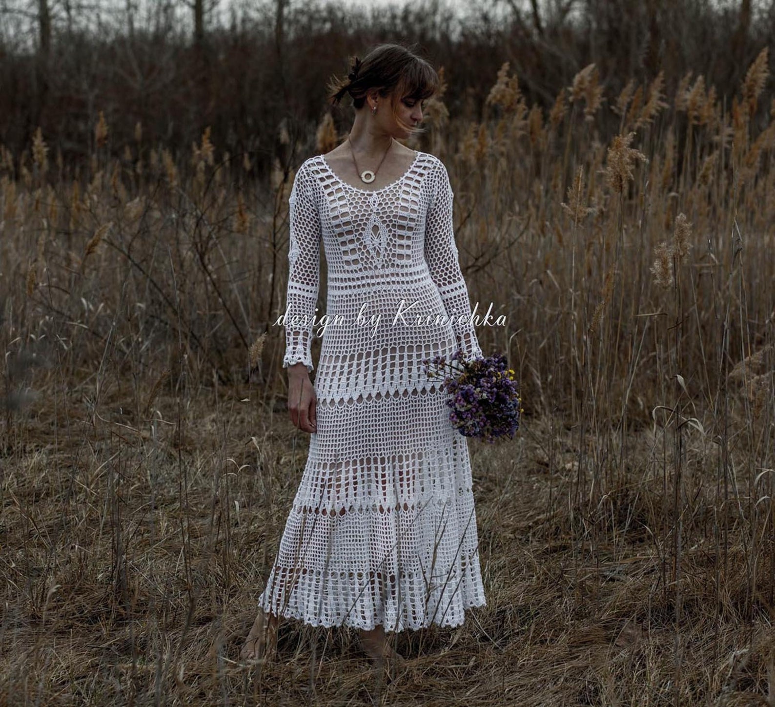Crochet Wedding Dress PATTERN in English Size M Boho Maxi - Etsy