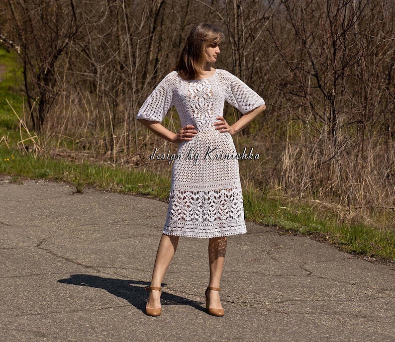 PATTERN Crochet Dress With Puff Sleeves in ENGLISH, Dress Knee Length ...