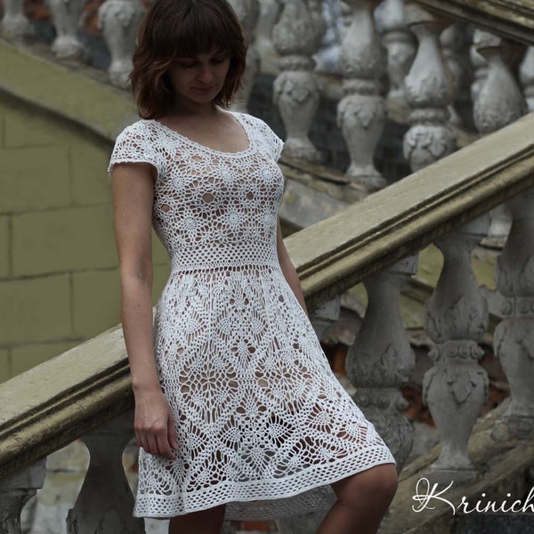 Crochet dress PATTERN in English, size M, Boho crochet dress PATTERN, CHART and basic instructions, chart rows are not interpreted in words.