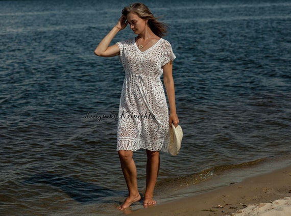 white crochet beach cover up