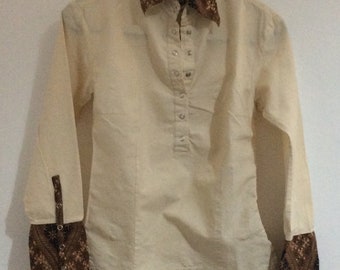 Handwoven Cotton Shirts with Batik Collar/Cuff (3/4 Snap Button)