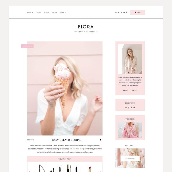 Fiora WordPress Theme | Feminine WordPress Theme | Blog Theme | Fashion Theme