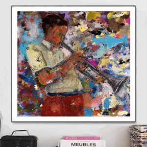 Trigger Happy African American artTrumpet art home decorwall artblack artart printsJazz art music wall printabstract artmusic art image 1