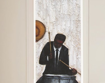 Afro-Amerikaanse jazzdrummer Art Print: Black Art Home Decor