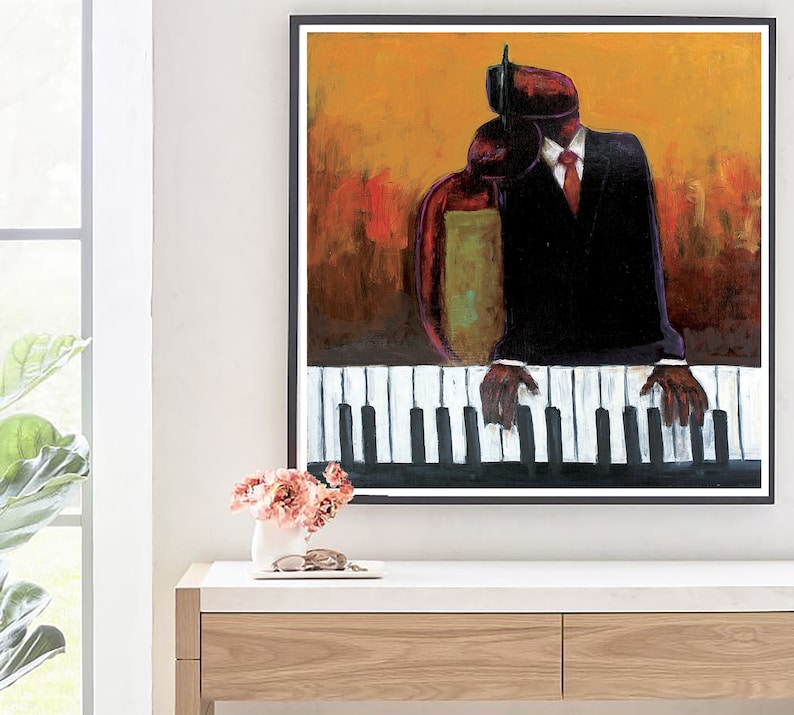 Music Lovers African American art, black art prints, home decor, wall art, art prints, jazz print, jazz art, music lovers art, music lover image 1