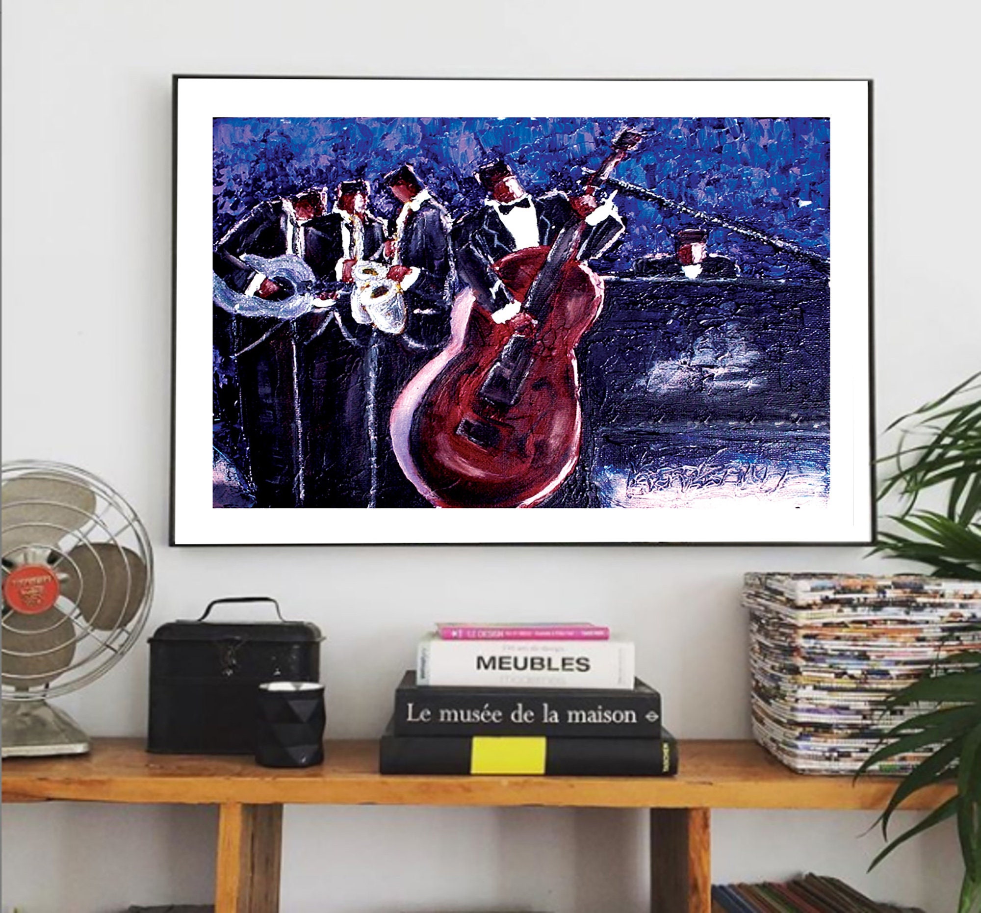 Midnight Jazz Band Painting – Live Music, Black Musician Wall Art