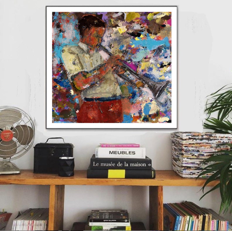 Trigger Happy African American artTrumpet art home decorwall artblack artart printsJazz art music wall printabstract artmusic art image 1