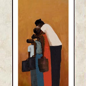 Going Away 5 (Dad,Daughter & 2 Son) | African American art,black art prints,black family art,wall art,family ,ethnic art print ,art for dad