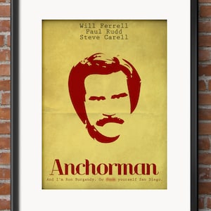 Anchorman Minimalist Movie Poster-Ron Burgandy 5 Printable Files 16x20, 12x16, 11x14, 8x10, 5x7 Retro Poster Digital DOWNLOAD