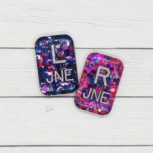 Sugar and Spice glitter lead letter x-ray markers with initials