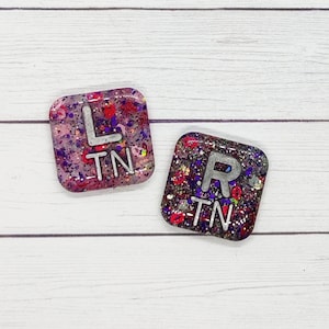 Smooches custom glitter x-ray markers with initials