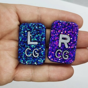 X-ray Markers with initials, radiology markers, film markers, lead letter markers, Color shift glitter x-ray markers with initials