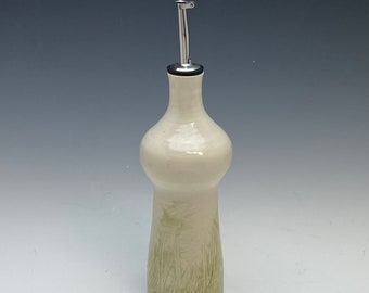 Olive Oil Bottle, Oil Dispenser Cruet, Wheel Thrown, White, Handmade, In Stock, Ready to Ship