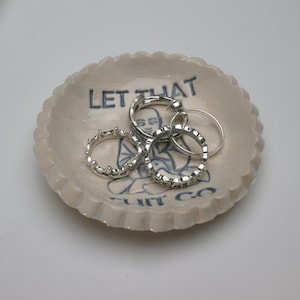 Ring Dish, Spoon Rest, Tea Bag Holder, Pill Dish, Let That Shit Go, Buddha, Ready to Ship, Free Shipping in USA Handmade, Ceramic, Blue image 4