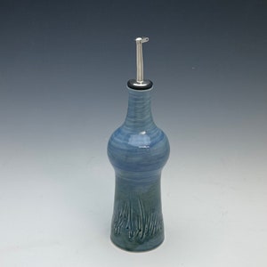 Olive Oil Bottle, Oil Dispenser Cruet, Wheel Thrown, Blue, Handmade, In Stock, Ready to Ship