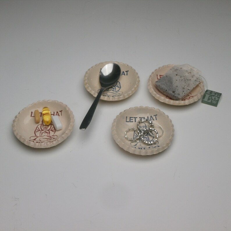 Ring Dish, Spoon Rest, Tea Bag Holder, Pill Dish, Let That Shit Go, Buddha, Ready to Ship, Free Shipping in USA Handmade, Ceramic, Blue image 2