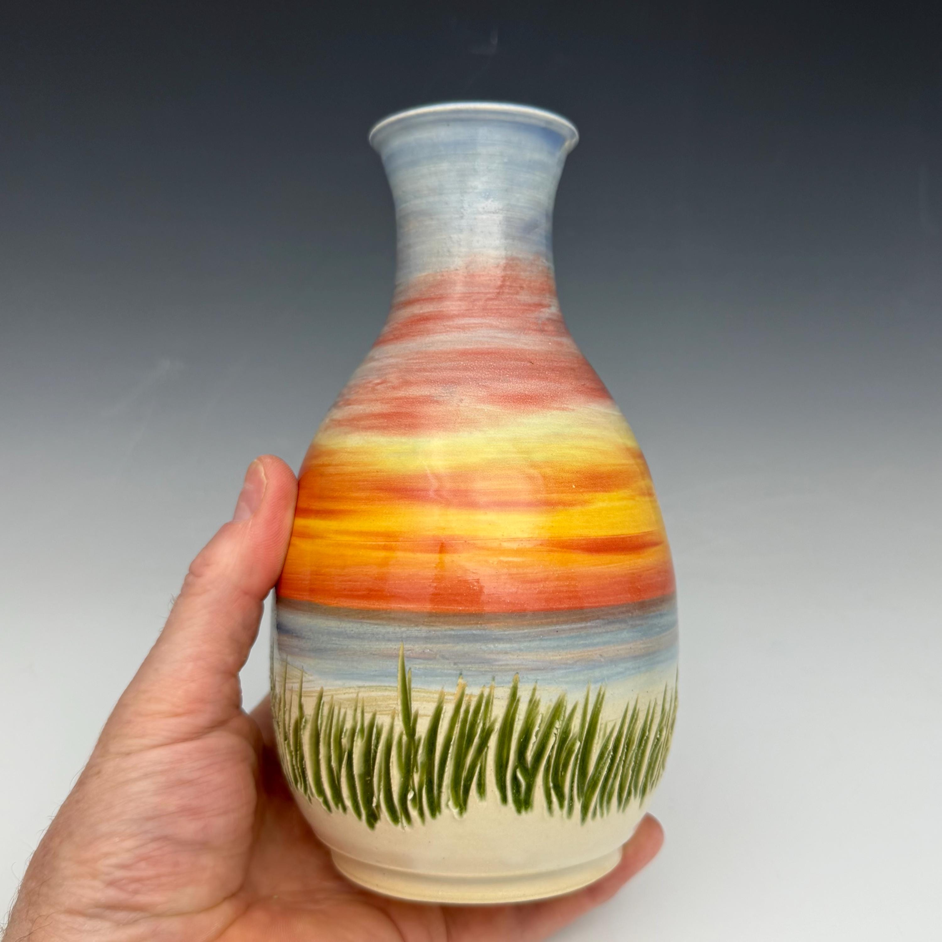 Handmade Beach Landscape Vase – Sunset Coastal Pottery – Wheel Thrown ...
