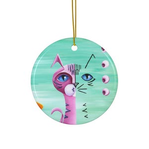 Cheshire Ceramic Ornament, Betty Jo Wolfe Artwork Decoration Holiday Gift, Christmas Tree Ornament, Alice in Wonderland Decor, Cat Lover