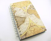 5.5 x 8.5 old world map journal, notebook, unlined paper, blank travel journal, spiral bound book, prayer art journal