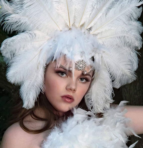 Headpiece headdress burlesque feather Las Vegas dancer light up sparkly sho...