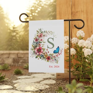 Personalisierte Flagge, Garten & Haus Banner, Blumengarten Flagge, Blumenflagge, Monogramm Flagge, Jubiläumsflagge, Garten, Schild, Banner