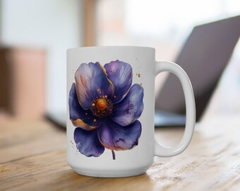 Tazza con fiori viola, tazza da caffè botanica, 15 oz
