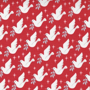 SALE Christmas Morning Doves in Red by Lella Boutique for Moda Fat Quarter/Yardage