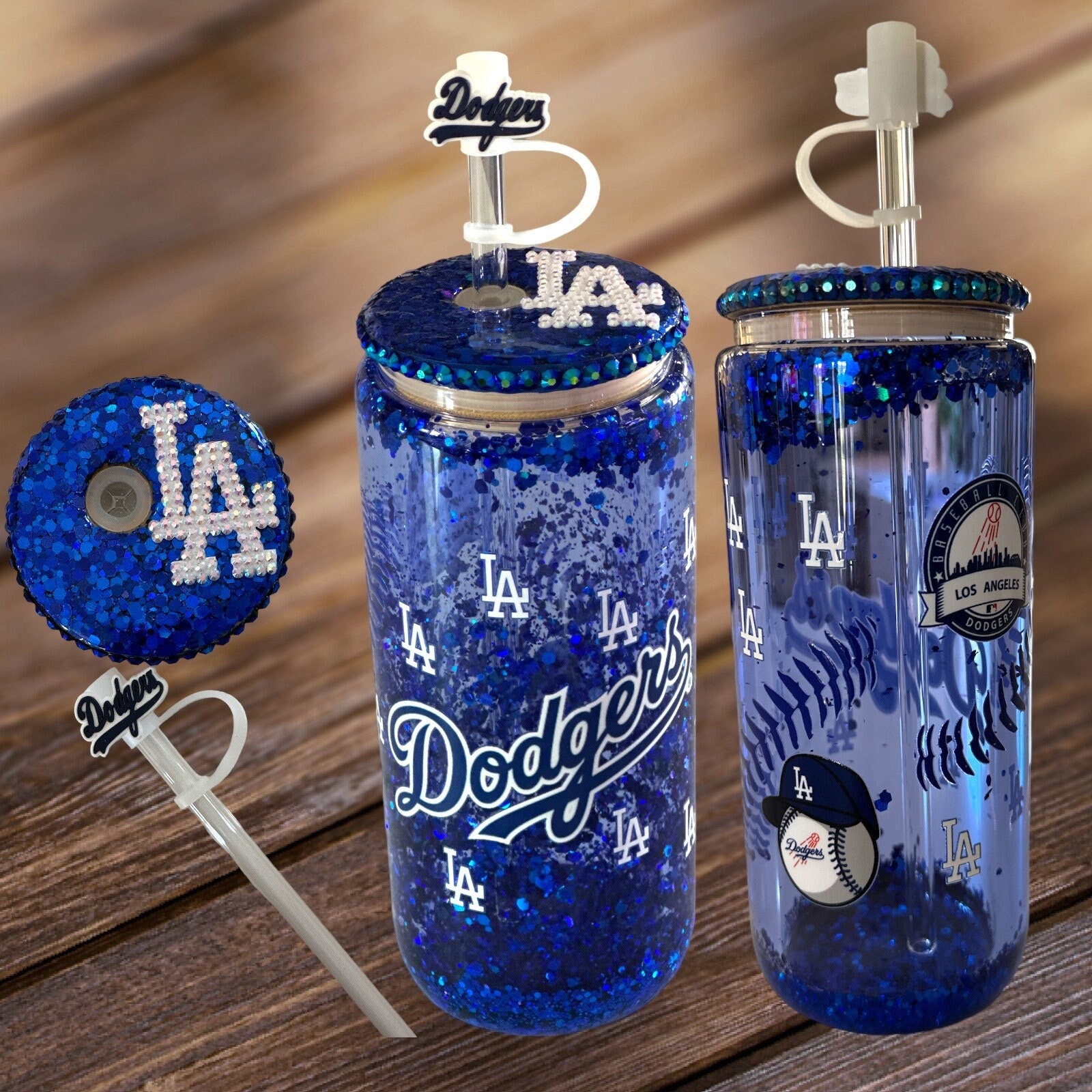 Dodgers Tumbler | Uv Dtf Wrap | Dodgers Glass Tumbler | Straw Topper |  Dodgers Cup with Glass Straw Custom Lid